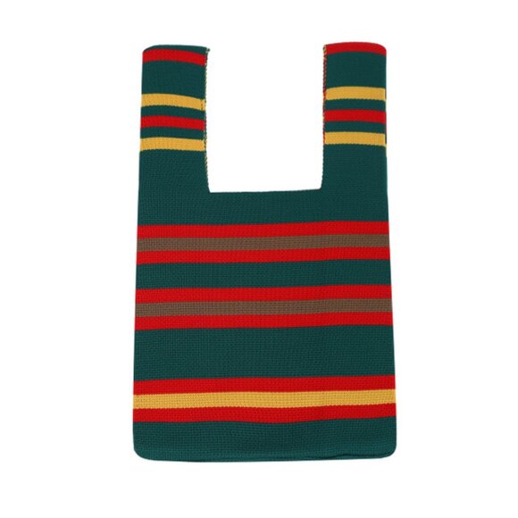 Wrist Tote Bag- 100% Polyester- Green Red Tan Stripped -Winter/Fall Colors - NWT - Picture 1 of 5